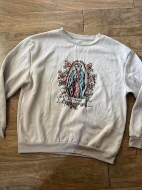 White Floral Virgin Mary Graphic Sweatshirt